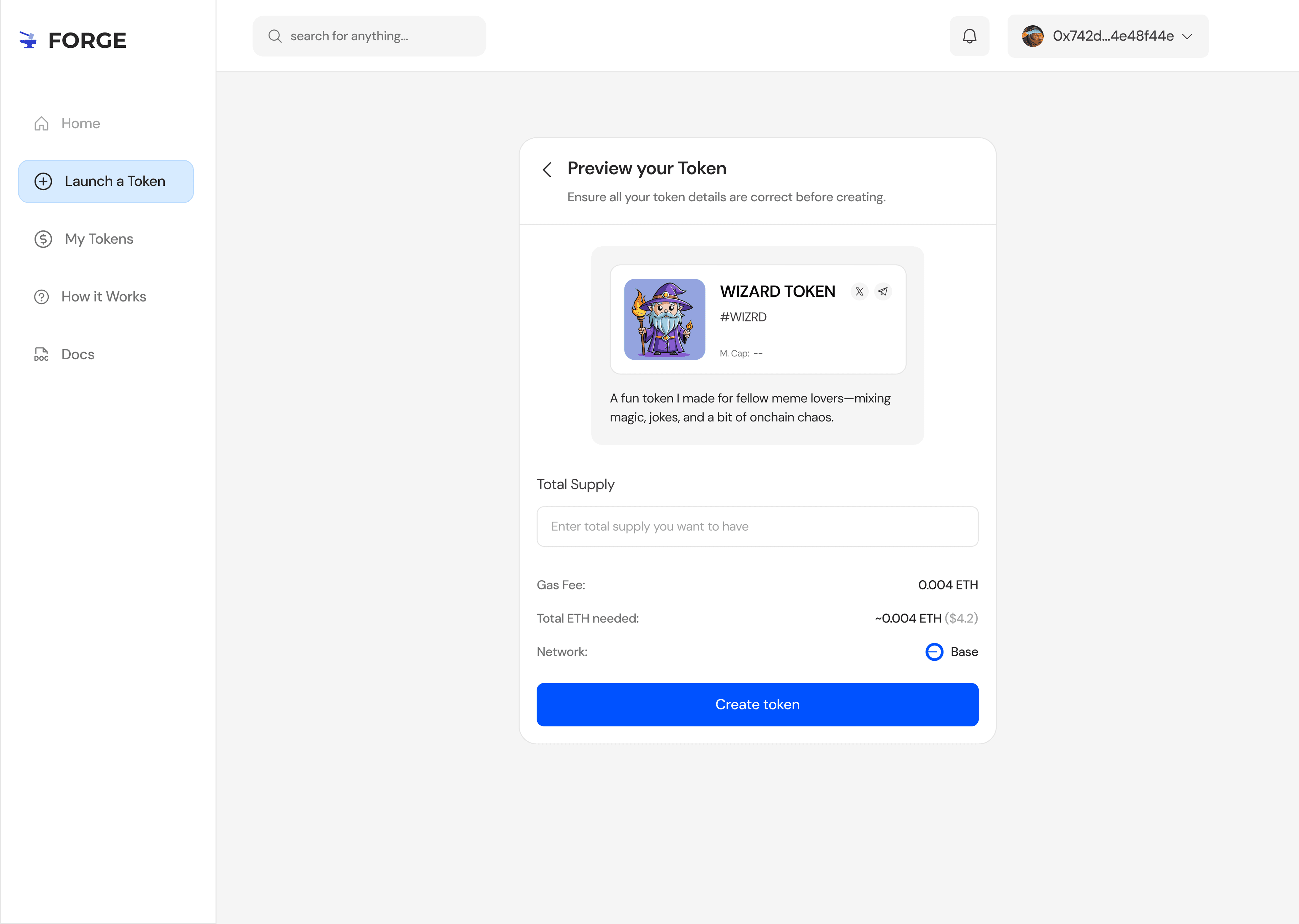 Token Launcher — Preview Form