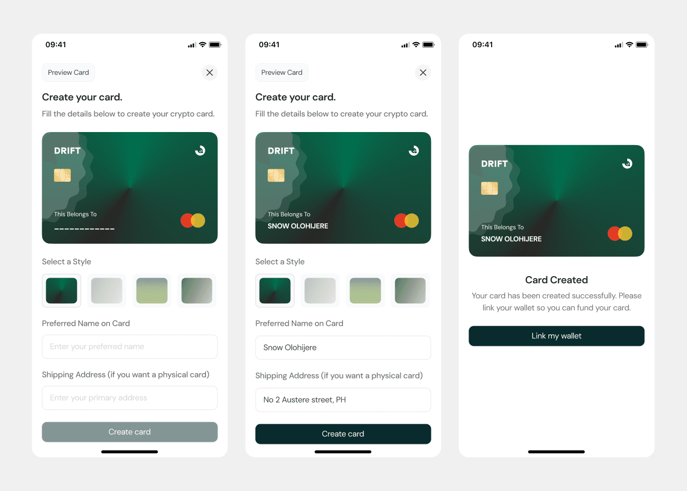 Create Crypto Debit Card UI