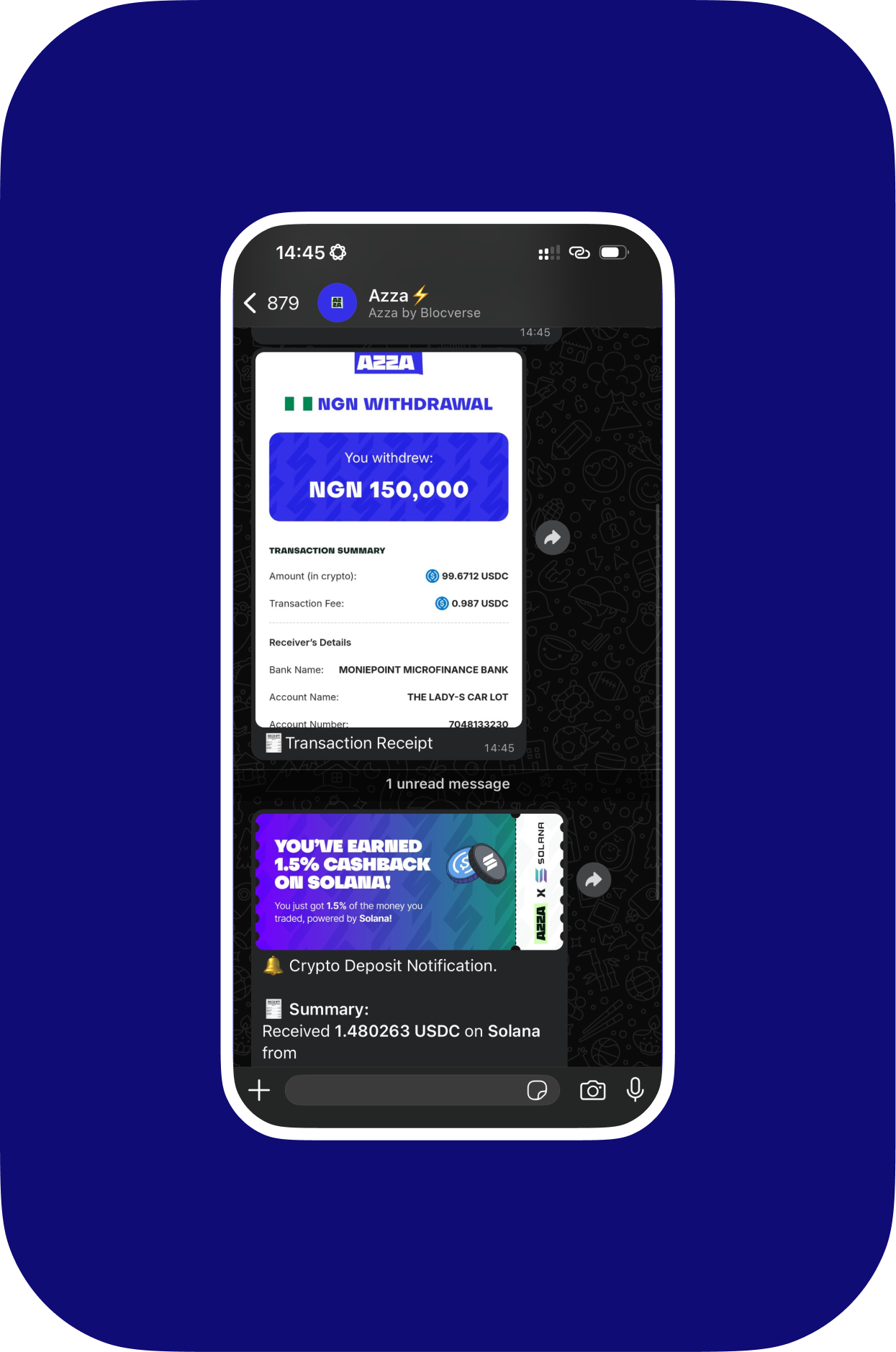 Withdrawal and cashback notification flow